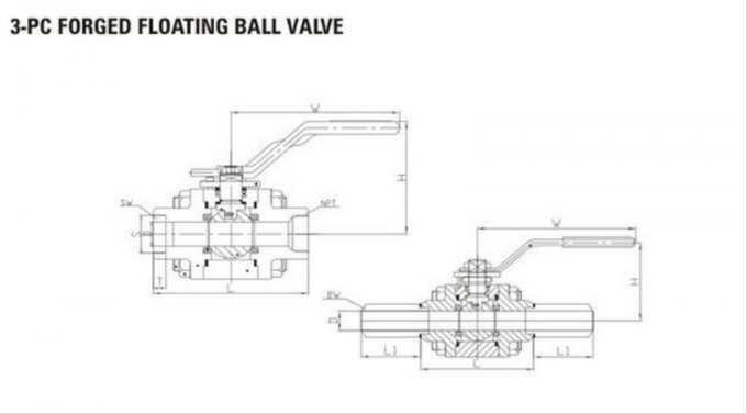 DN40 Floating Ball Type Three Piece Forged Steel Ball Valve Stainless Steel Soft Seal Handwheel Operated API608 3