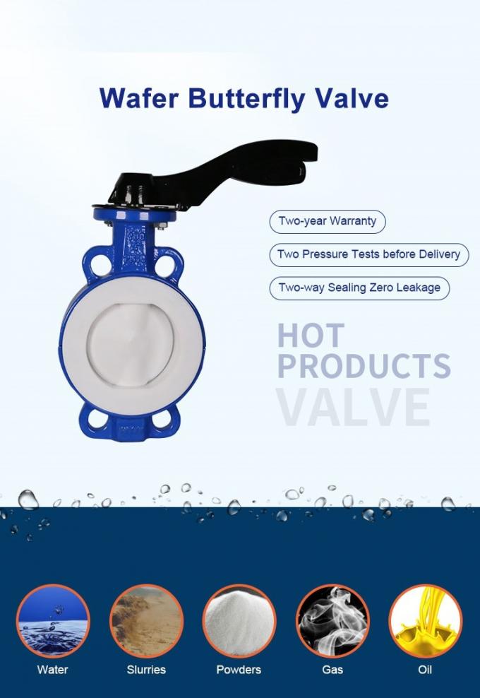 Wafer Style PTFE Lined Butterfly Valve Ggg40 Ptfe Lined DN80 PN10 Butterfly Valve With Soft Backrest 5