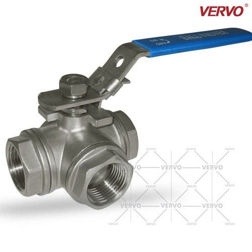 Dn25 T 3 Way Floating Ball Valve 304L 304 316 316L 1 Inch 1000wog Npt Stainless Steel Ball Valve