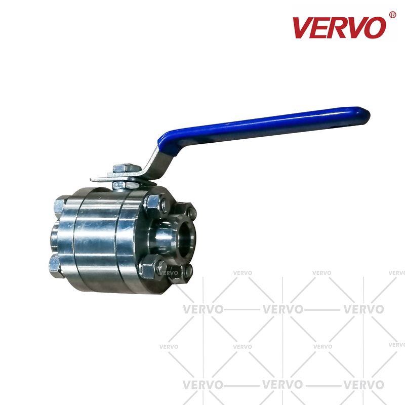 DN40 Floating Ball Type Three Piece Forged Steel Ball Valve Stainless Steel Soft Seal Handwheel Operated API608