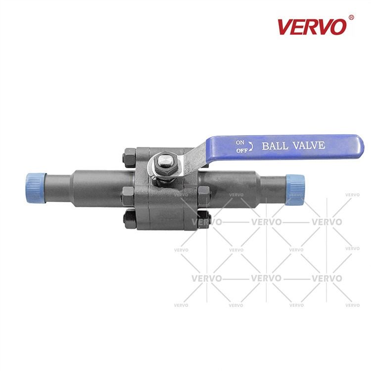 China DN25 25MM 3 Piece Soft Seal RPTFE Ball Valve Forging Ball Valve With 100mm Nipple At Both Ends Side Entry floating Ball factory