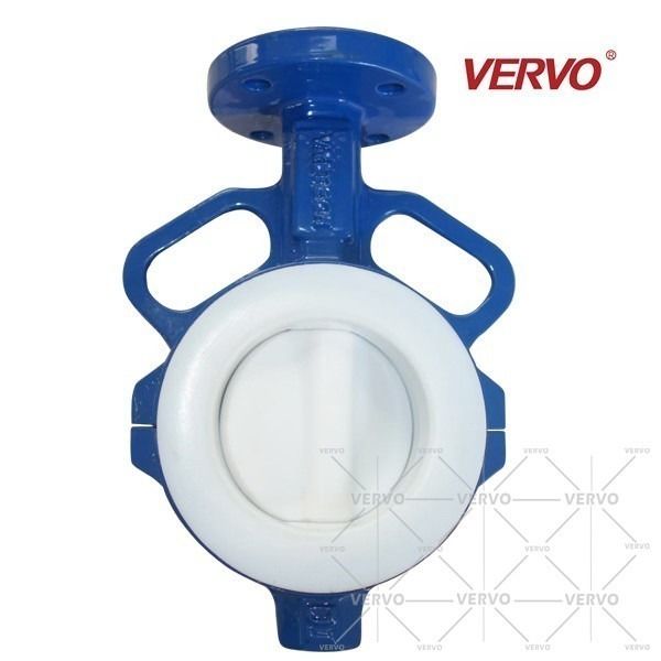 China Wafer Style PTFE Lined Butterfly Valve Ggg40 Ptfe Lined DN80 PN10 Butterfly Valve With Soft Backrest factory